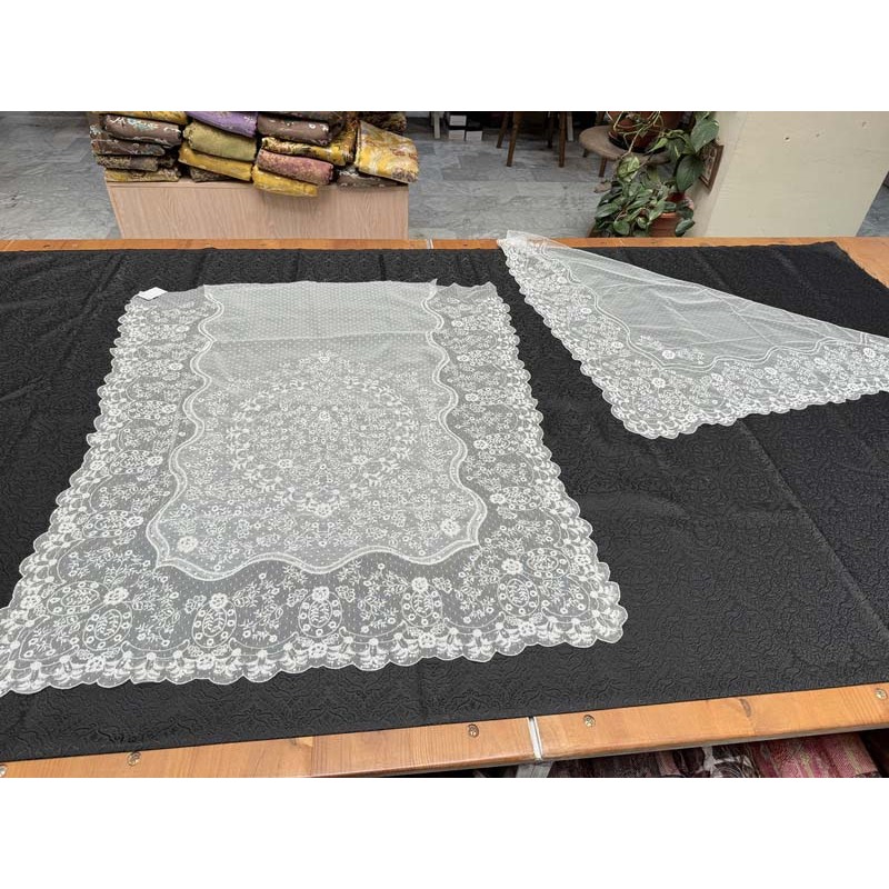 manteleta de muselina plumeti blanca lentejuela plata
