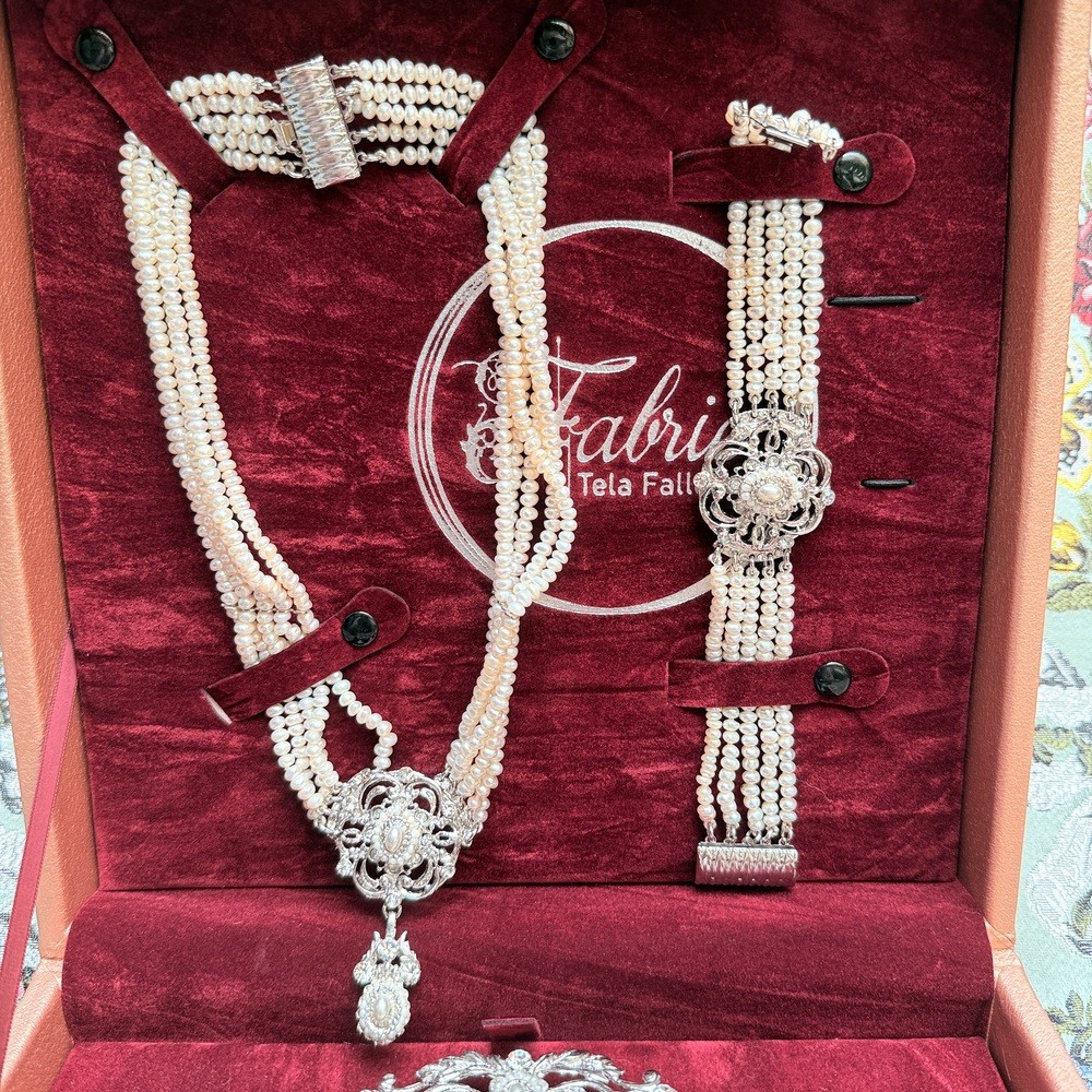 collar de perlas de fallera en plata